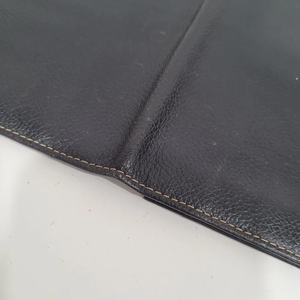 Dunhill Designer Card Bill Holder Wallet Black Bifold Pebble Leather Stitch Long